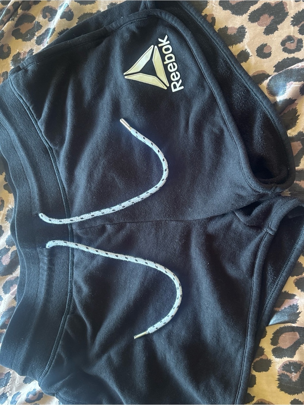 Reebok Black Shorts with White Speckled Drawstring